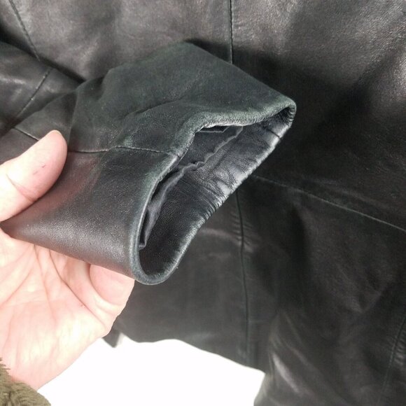 BP Women's Genuine Lamb Skin Leather Jacket Size S Button Front Black pocket - Picture 10 of 15